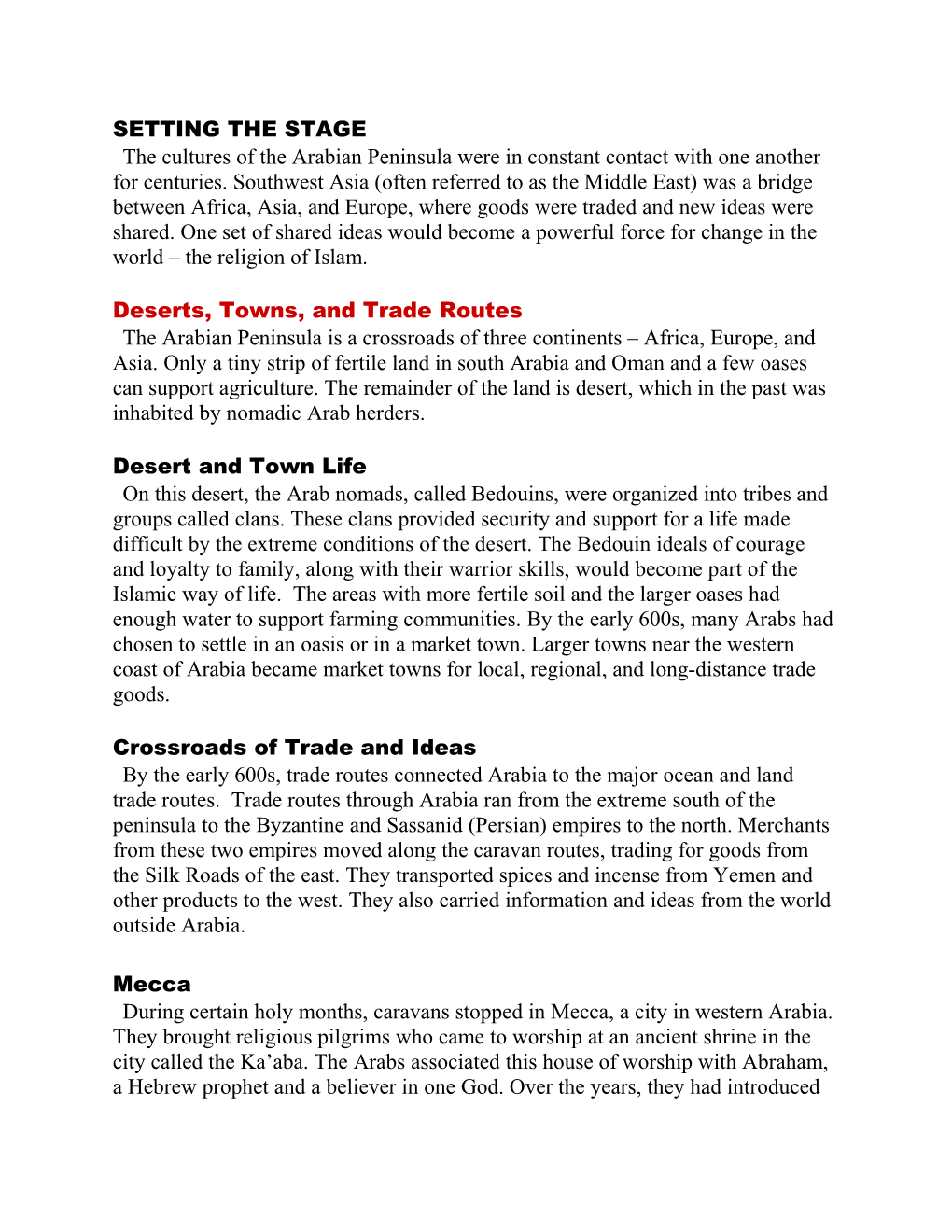Deserts, Towns, and Trade Routes