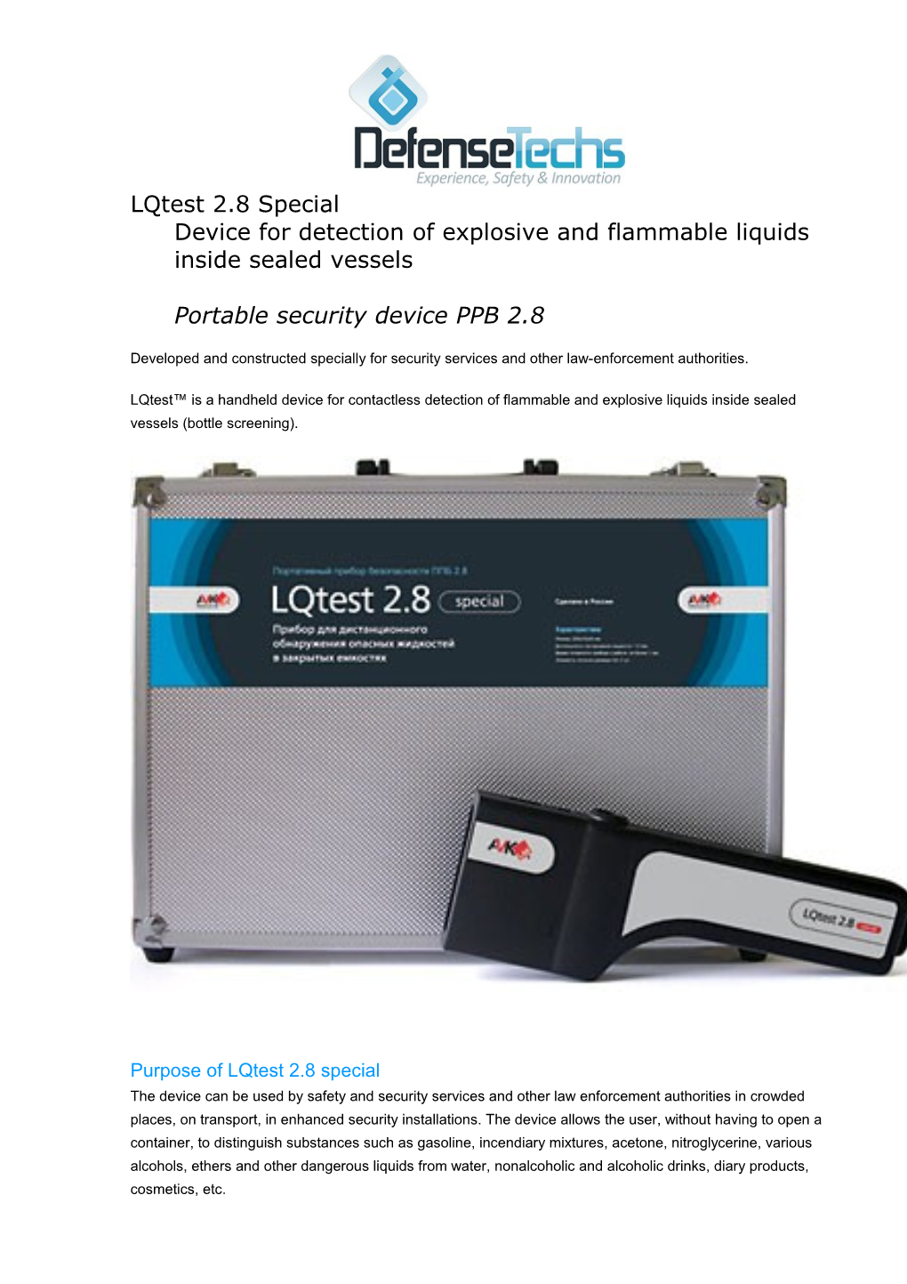 Lqtest 2.8 Specialdevice for Detection of Explosive and Flammable Liquids Inside Sealed