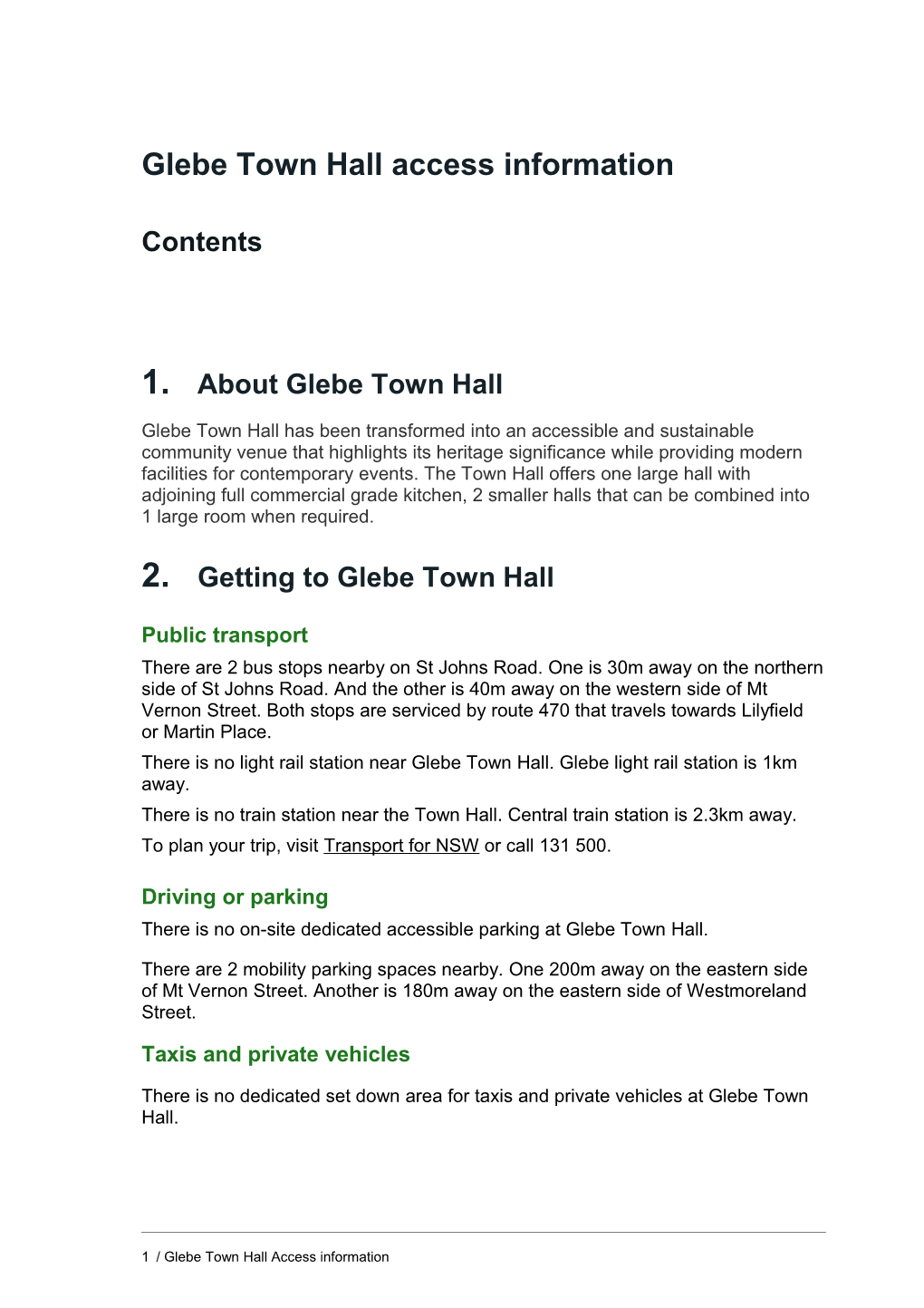 Glebe Town Hall Access Information