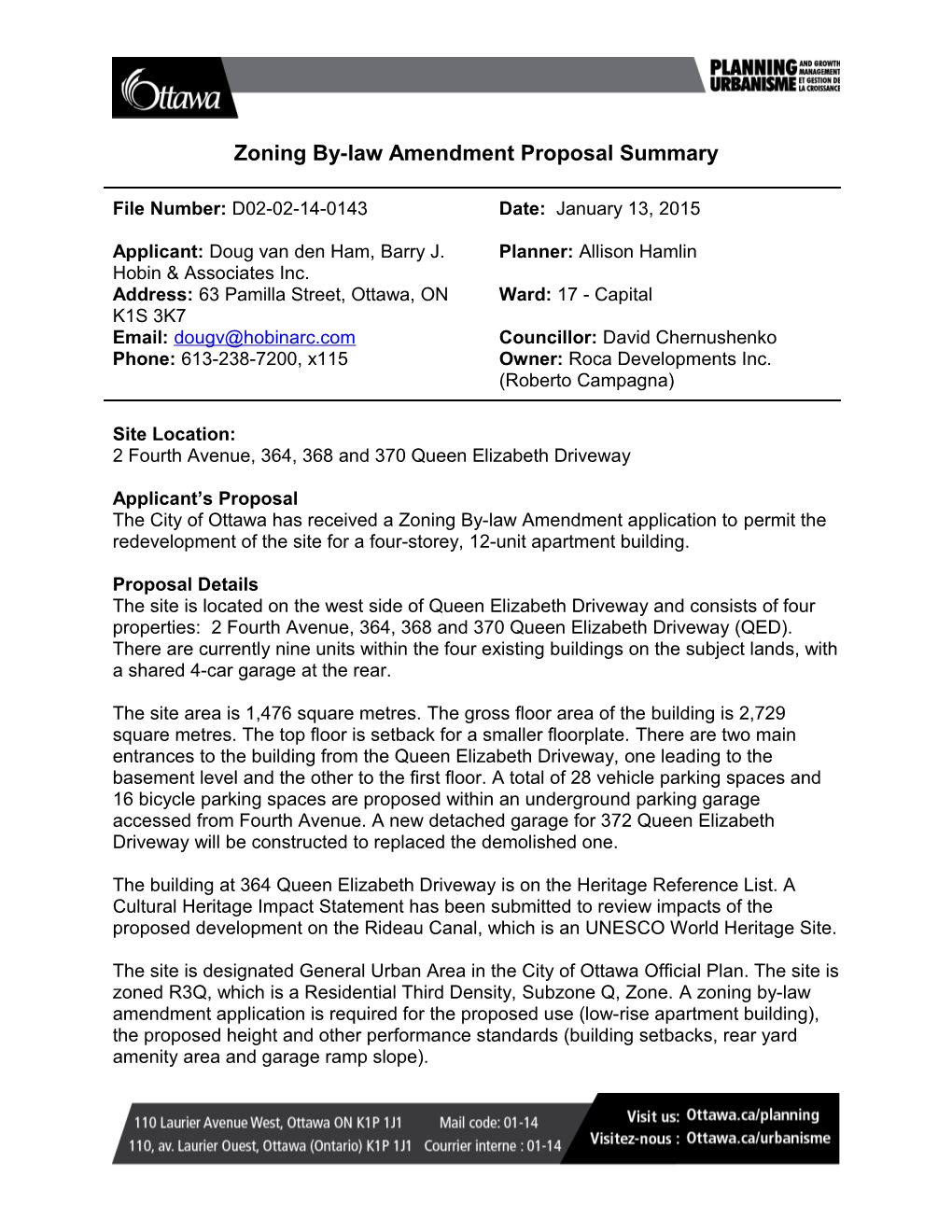 Zoning By-Law Amendment Proposal Summary