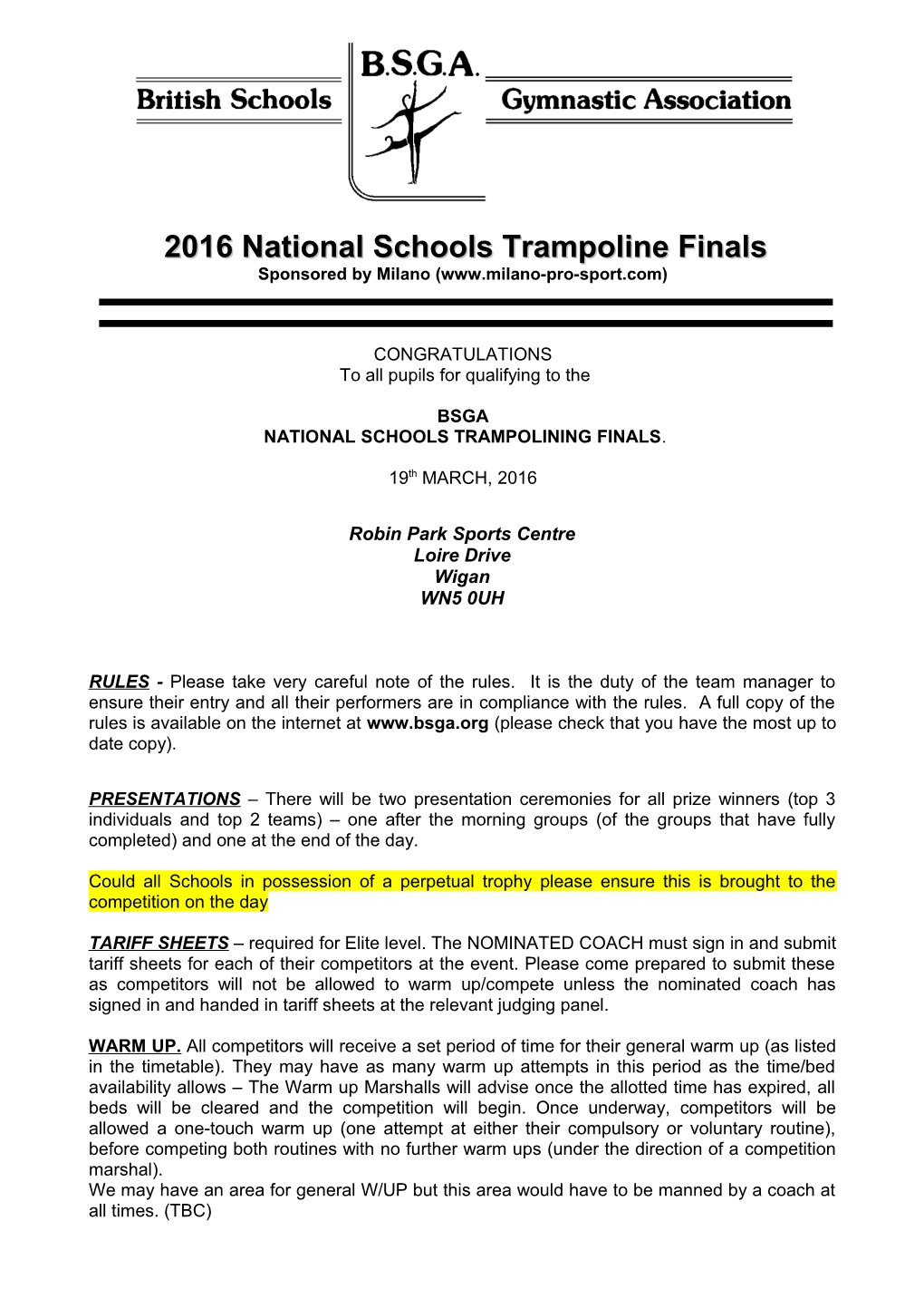 2016 National Schools Trampoline Finals