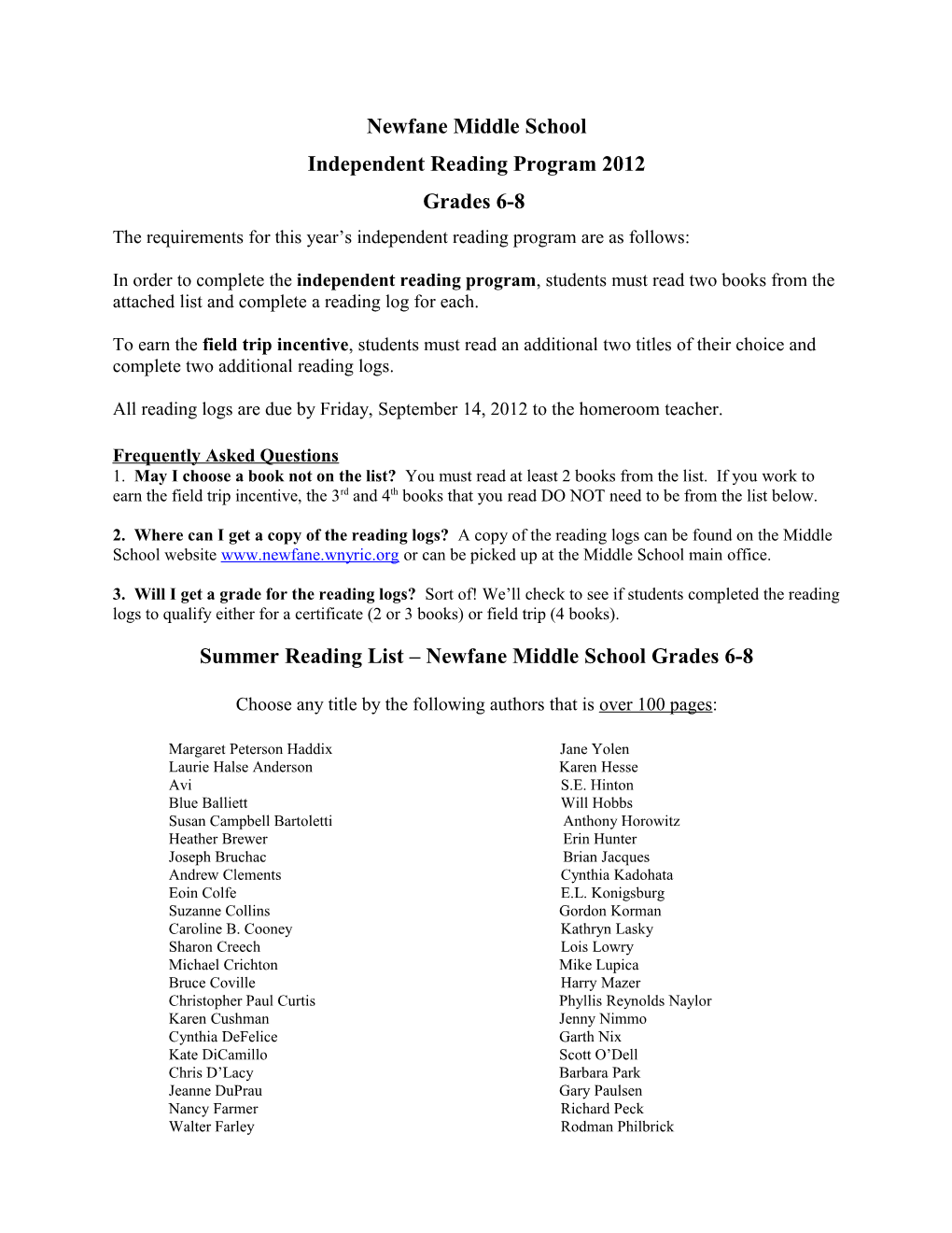 Independent Reading Program 2012