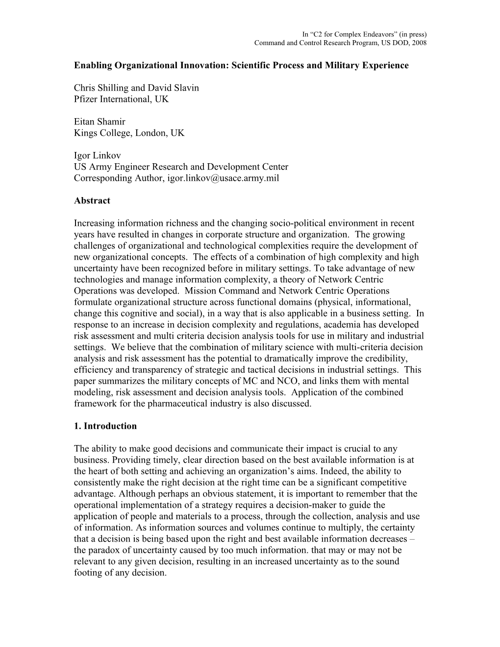 Linking Risk Assessment and Multi-Criteria Decision Analysis with Military Doctrines