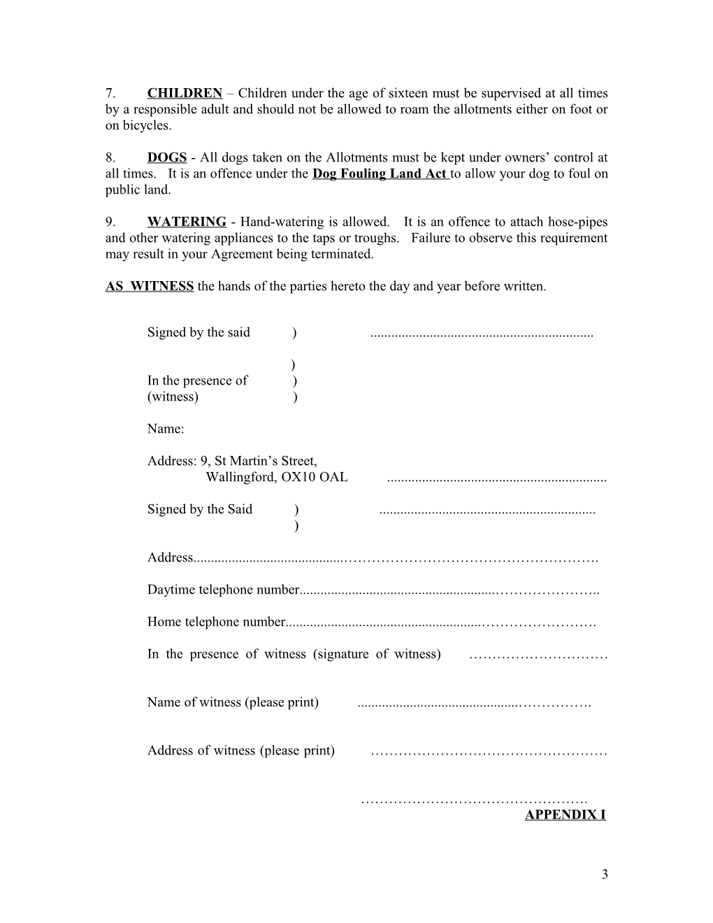 Wallingford Town Council - Allotment Agreement