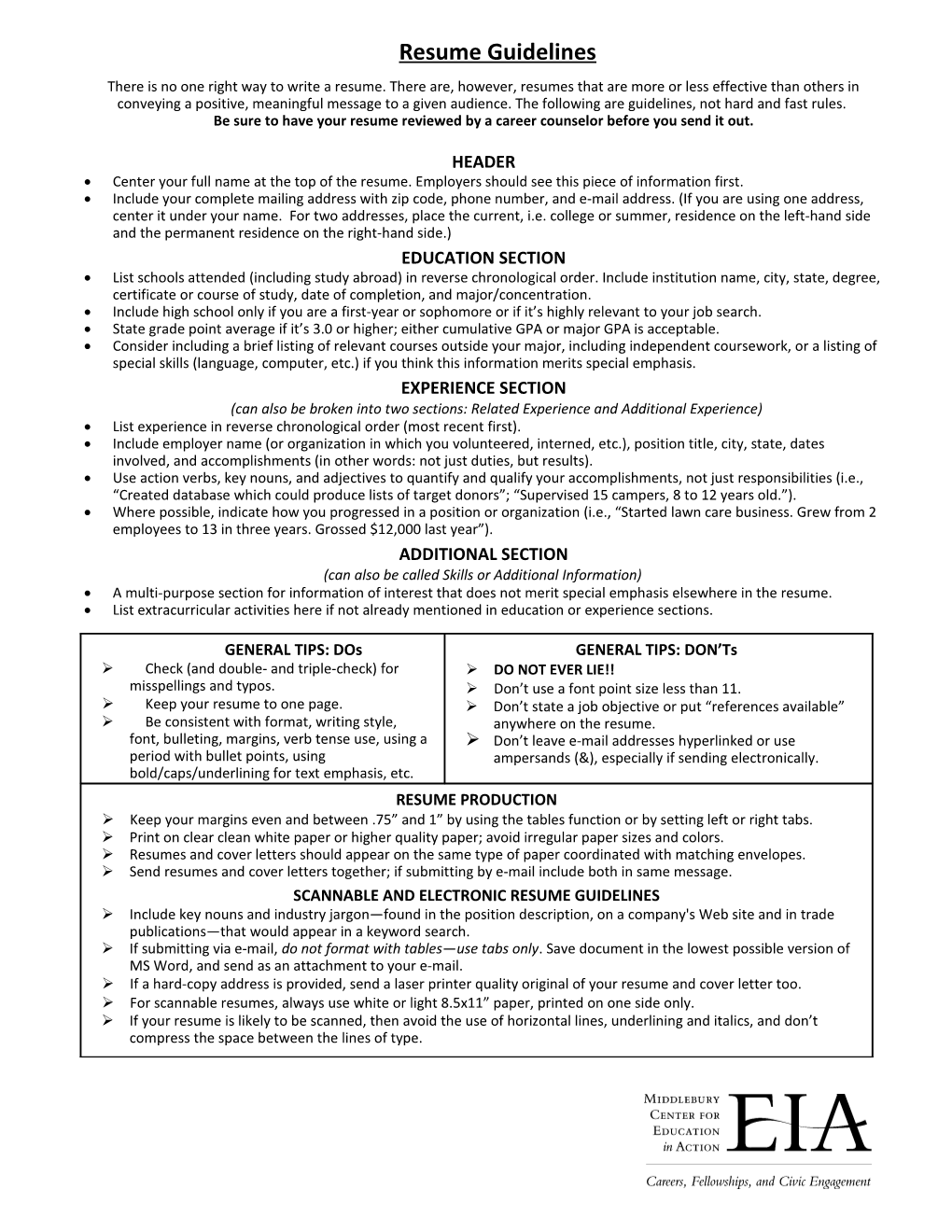 Resume Guidelines
