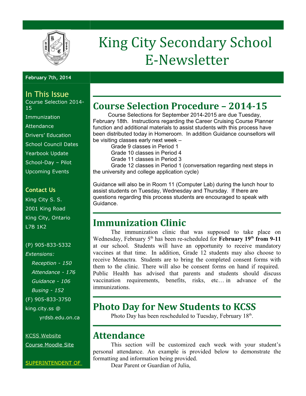 Course Selection Procedure 2014-15