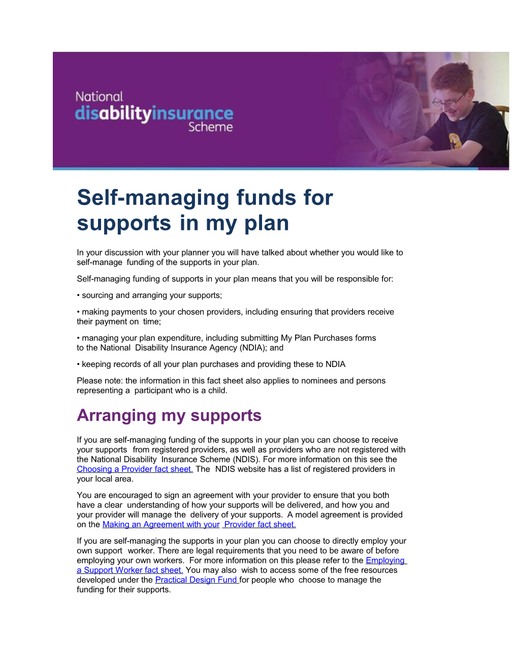 Self-Managing Funds for Supports in My Plan