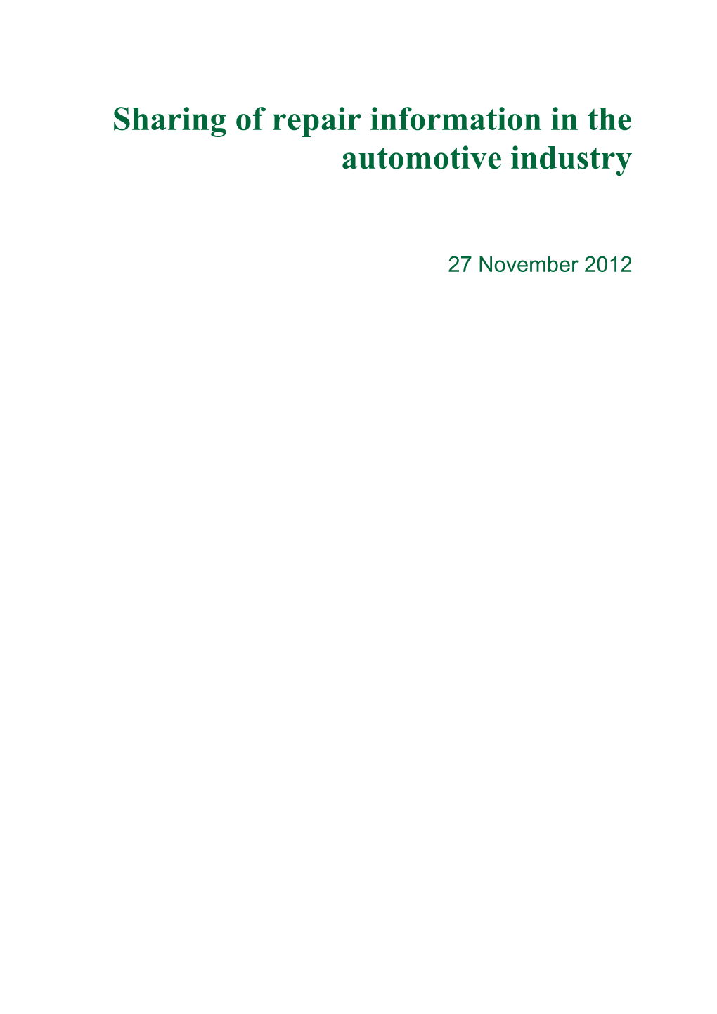 Sharing of Repair Information in the Automotive Industry