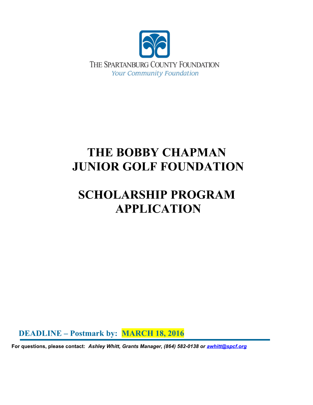 2016 Bobby Chapman Scholarship Application