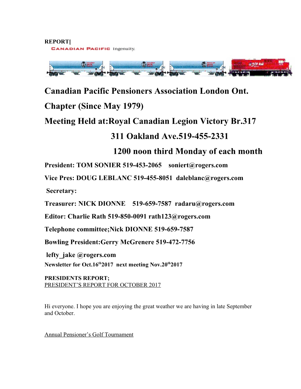 Canadian Pacific Pensioners Association London Ont