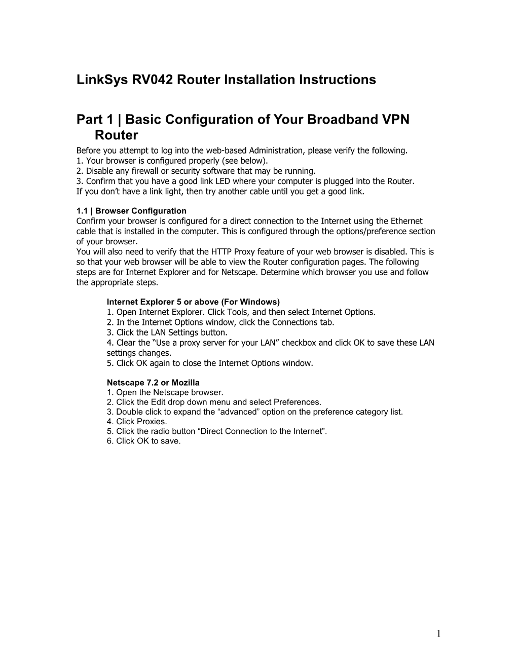 1 Configuring Your Broadband VPN Router