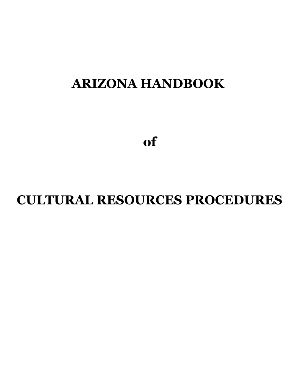 Arizona Handbook of Cultural Resources Procedures