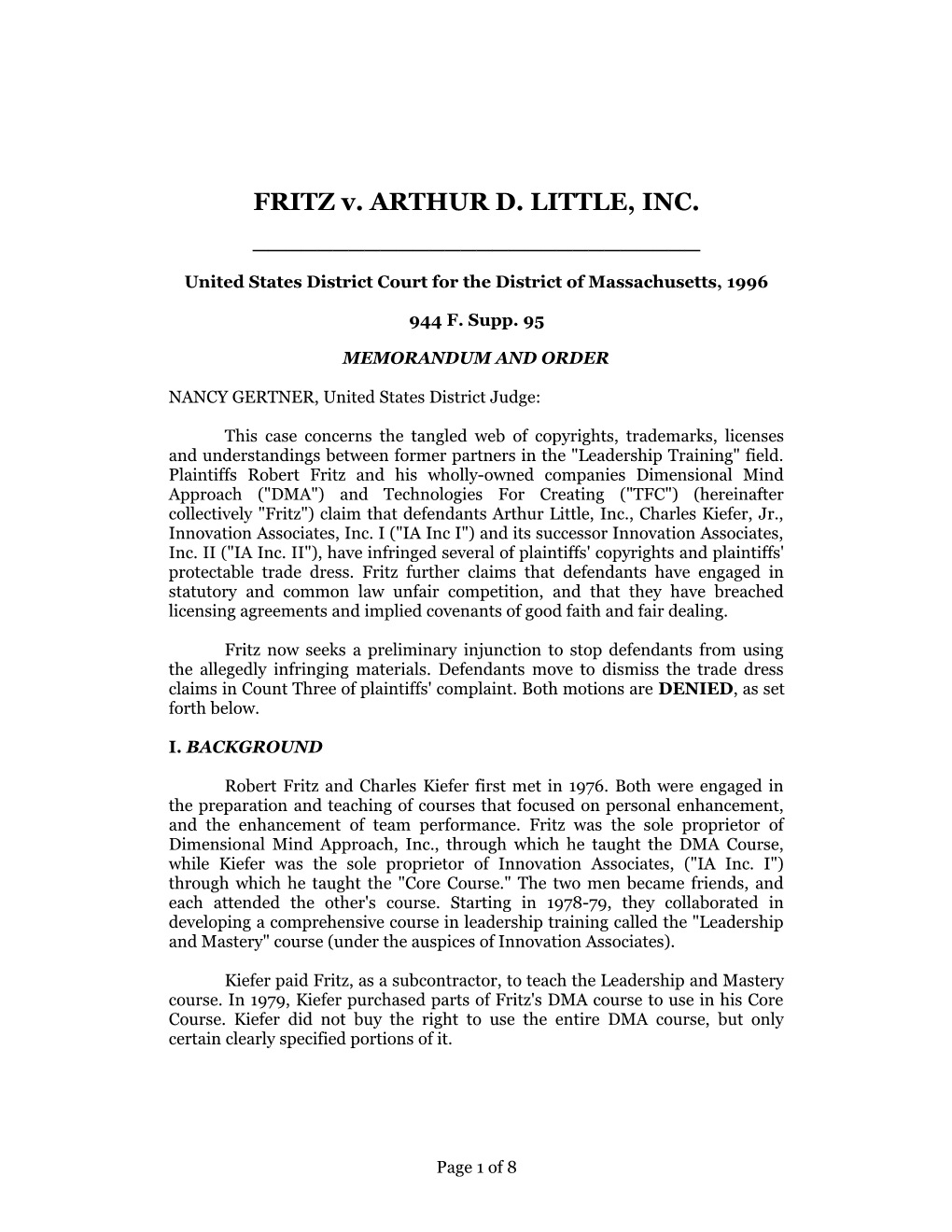 Fritz V. Arthur D. Little, 944 F. Supp. 95 (1996)