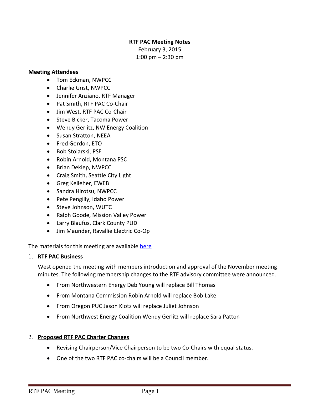 RTF PAC Meeting Notes