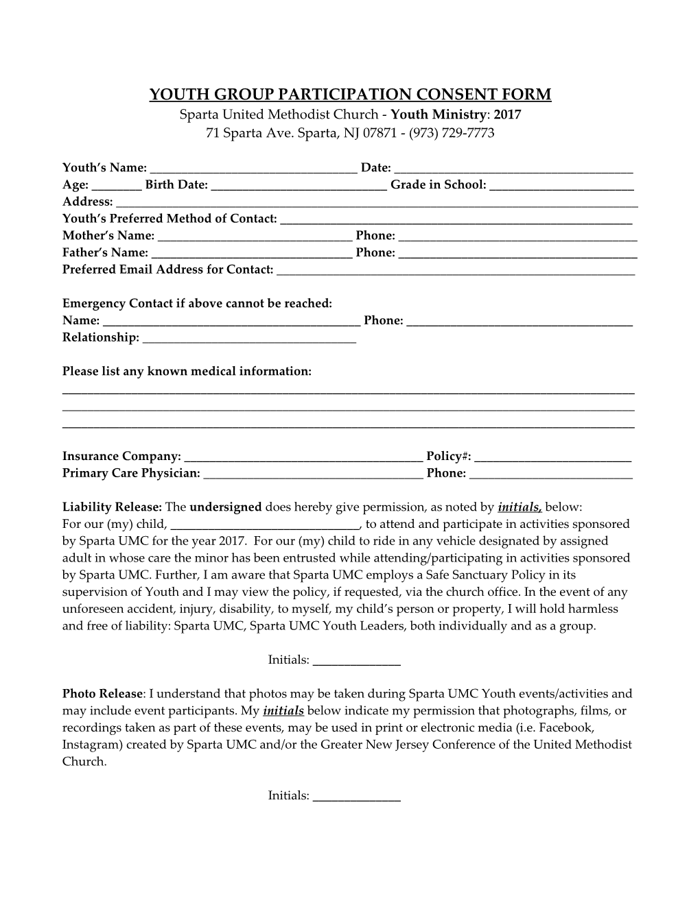 Youth Group Participation Consent Form