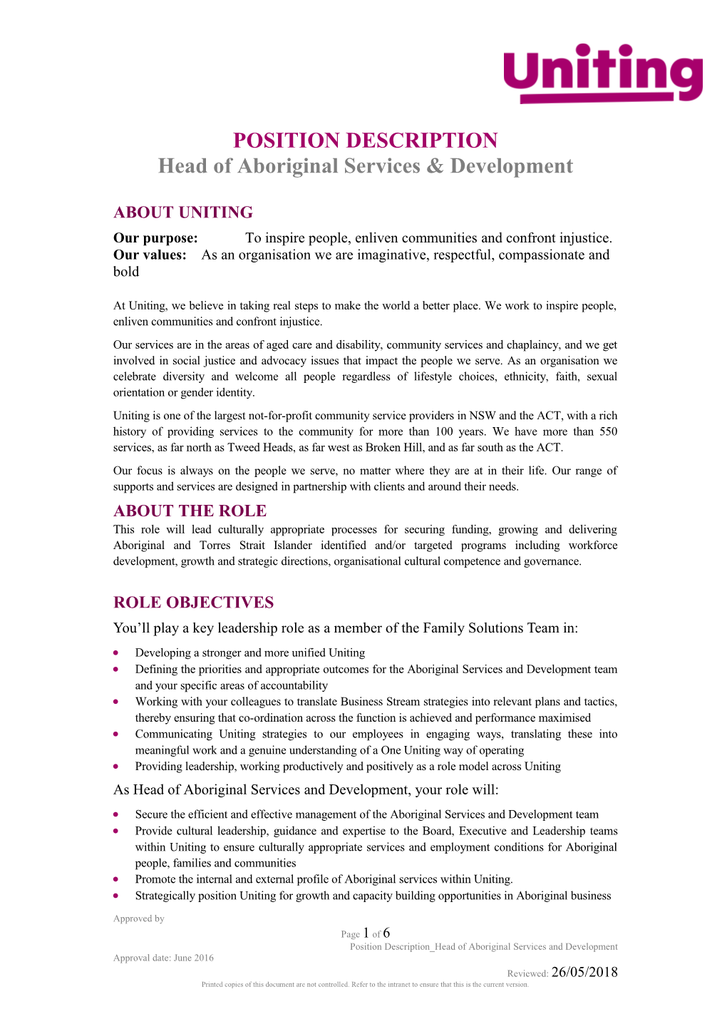 Head of Aboriginal Services & Development