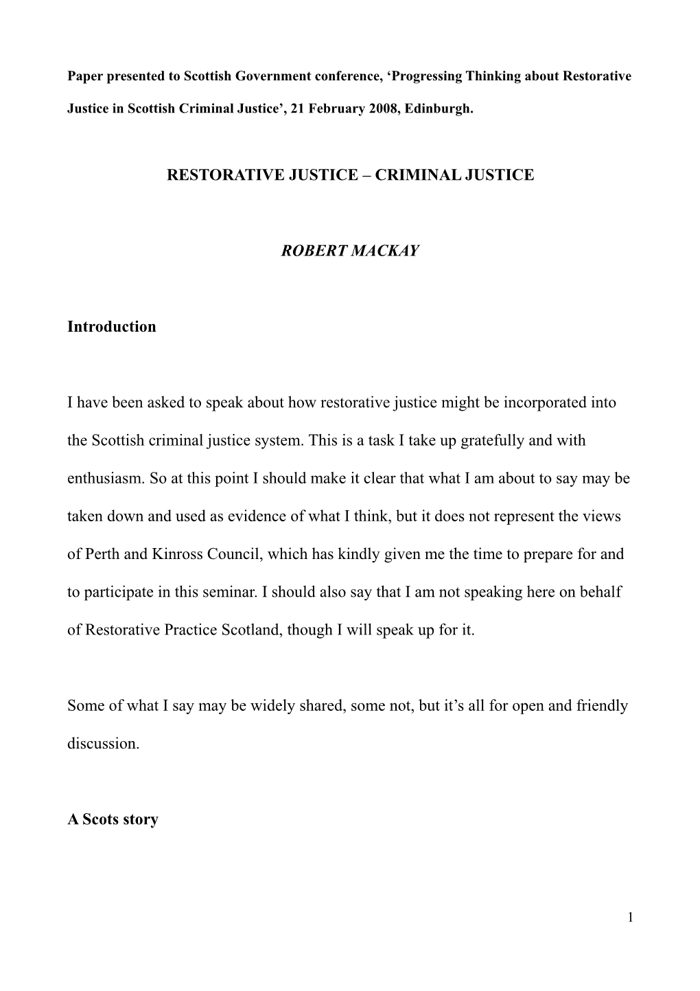 Restorative Justice – Criminal Justice