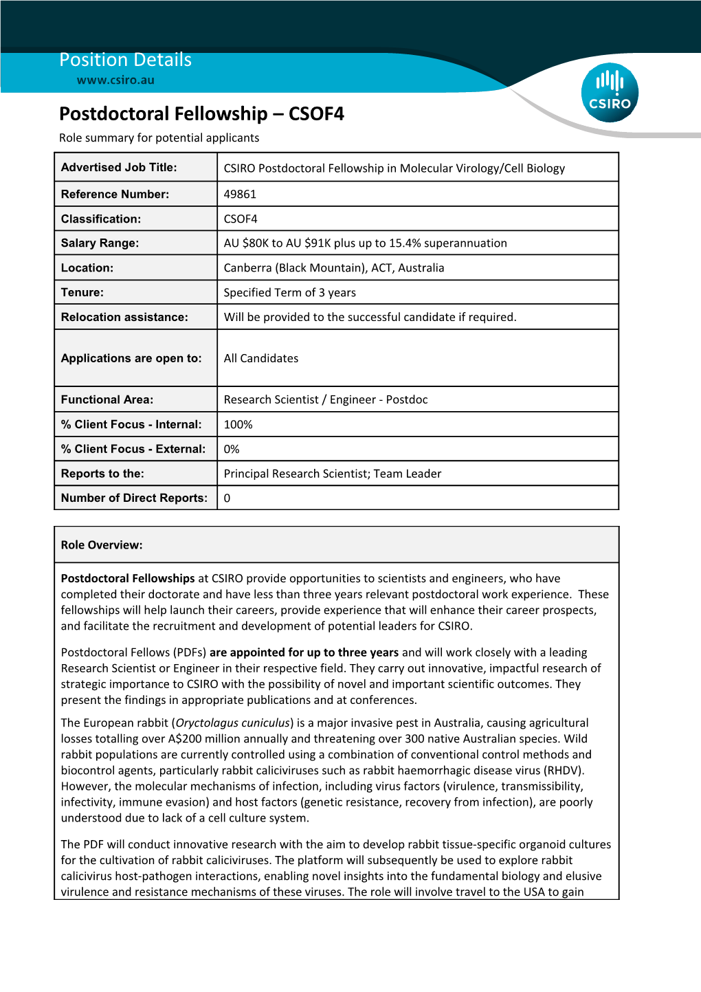 Position Details - Postdoctoral Fellowship - CSOF4 s1