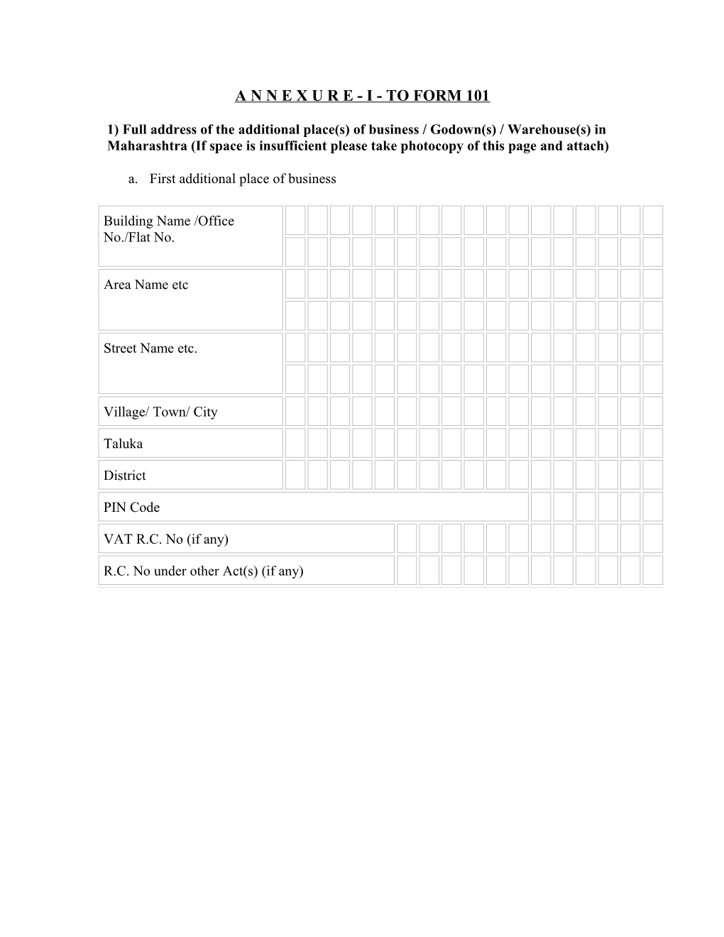 1) Full Address of the Additional Place(S) of Business / Godown(S) / Warehouse(S) In