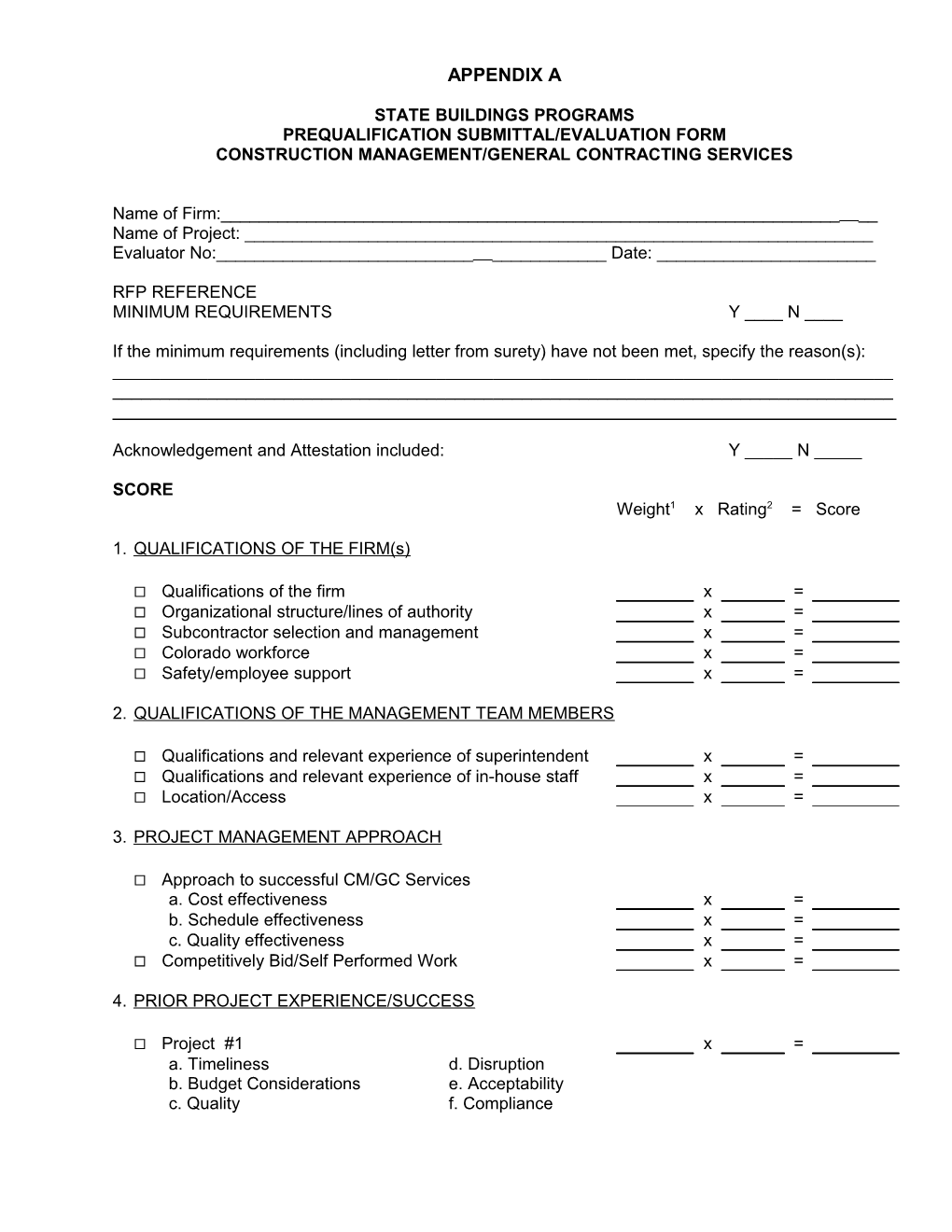 Prequalification Submittal/Evaluation Form