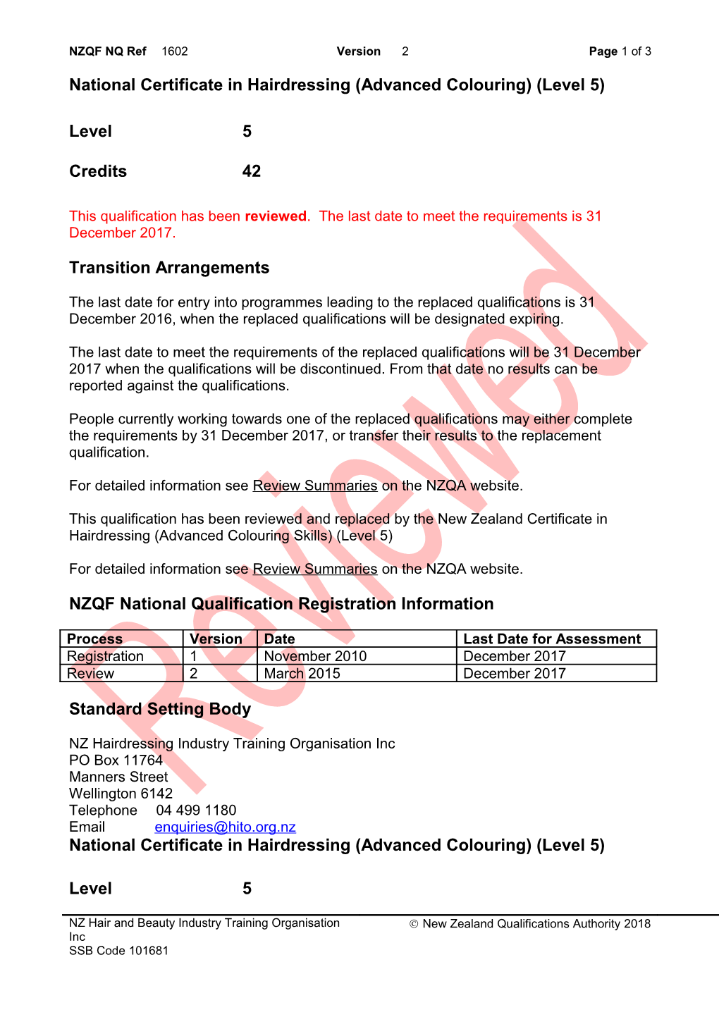 1602 National Certificate in Hairdressing (Advanced Colouring) (Level 5)