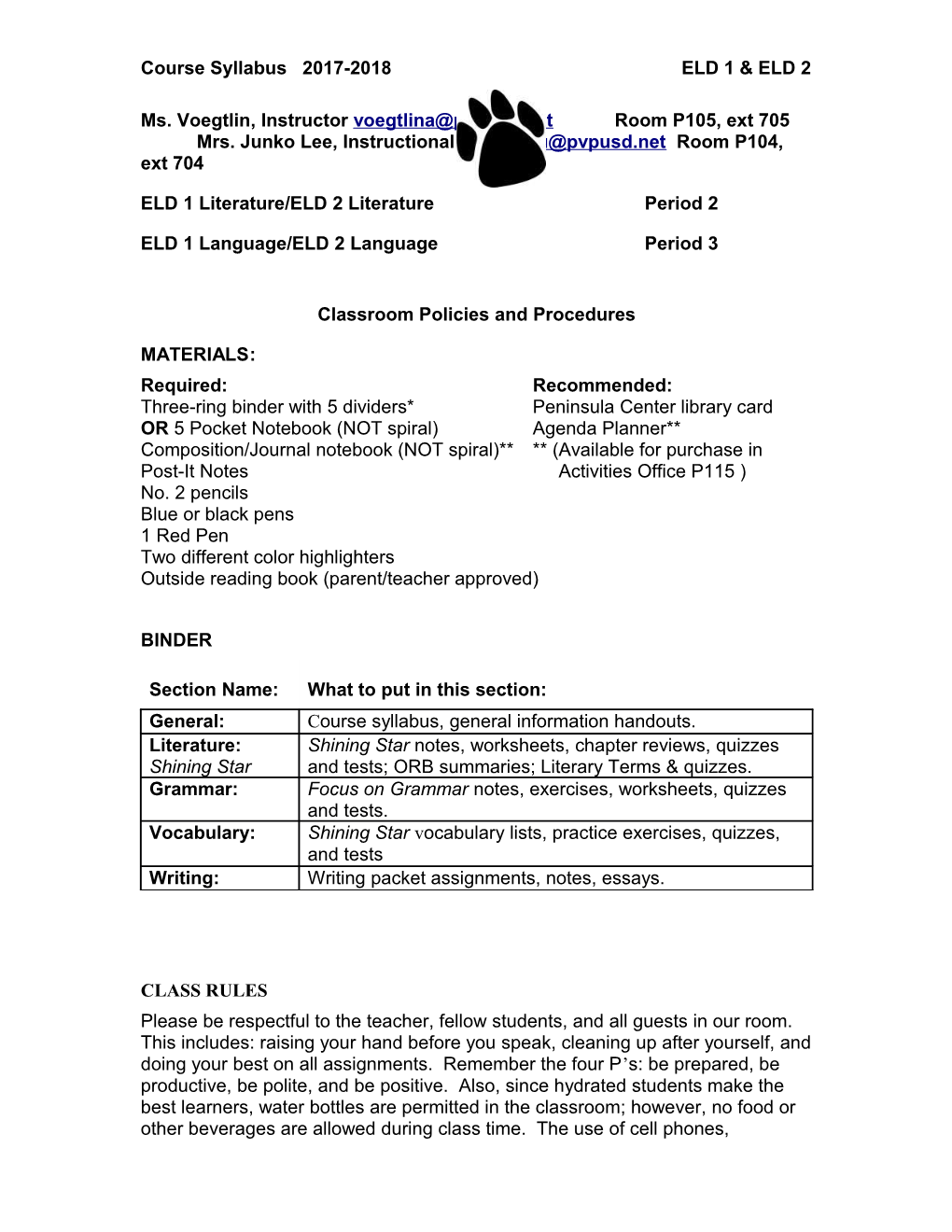 Course Syllabus 2017-2018 ELD 1 & ELD 2