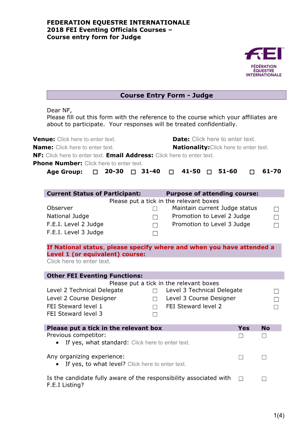 Course Entry Form- Judge