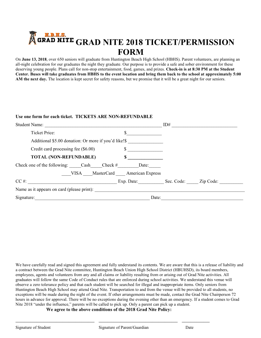 Grad Nite 2018 Ticket/Permission Form