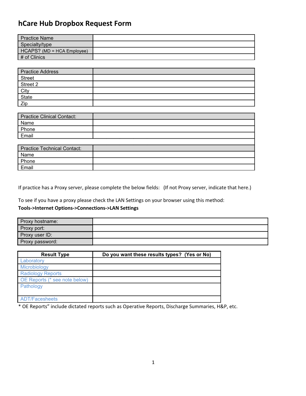 Hcare Hub Dropbox Request Form