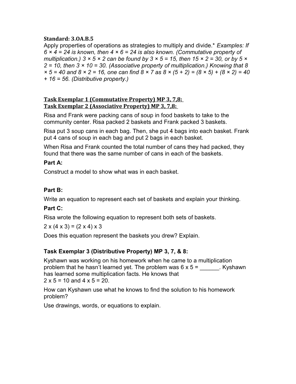 Task Exemplar 1 (Commutative Property) MP 3, 7,8