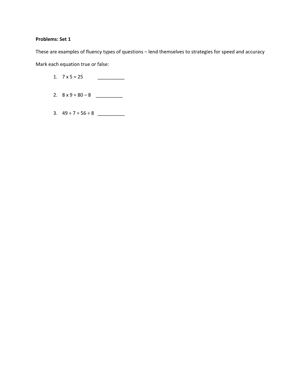 These Are Examples of Fluency Types of Questions Lend Themselves to Strategies for Speed