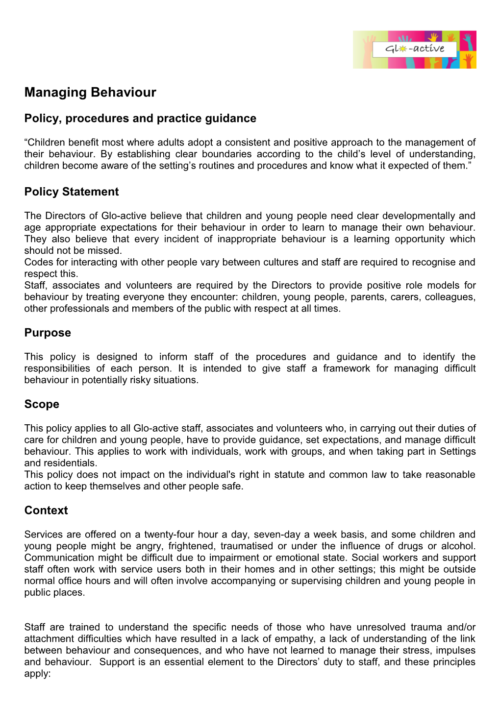 Policy, Procedures and Practice Guidance