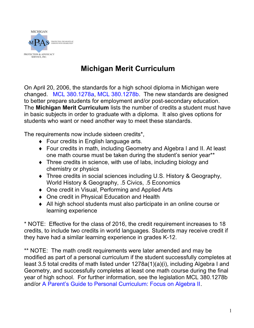 Michigan Merit Curriculum
