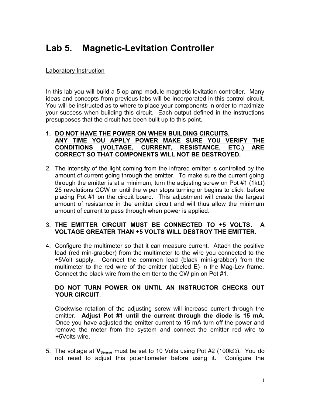 Lab 5. Magnetic-Levitation Controller