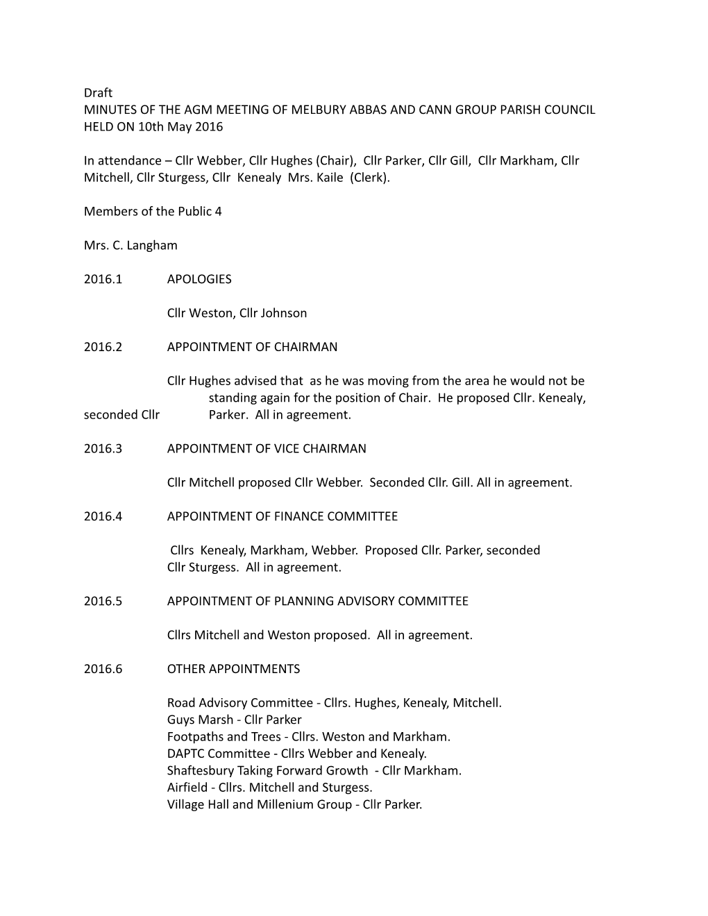 Minutes of the Agm Meeting of Melbury Abbas and Cann Group Parish Council