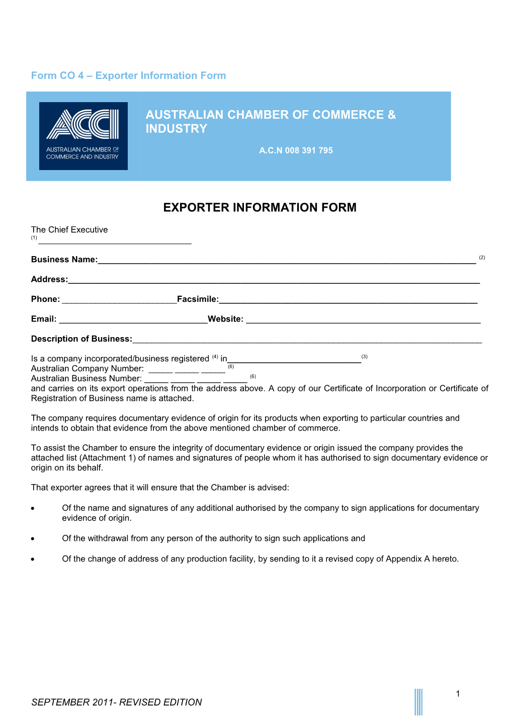 Form CO 4 Exporter Information Form