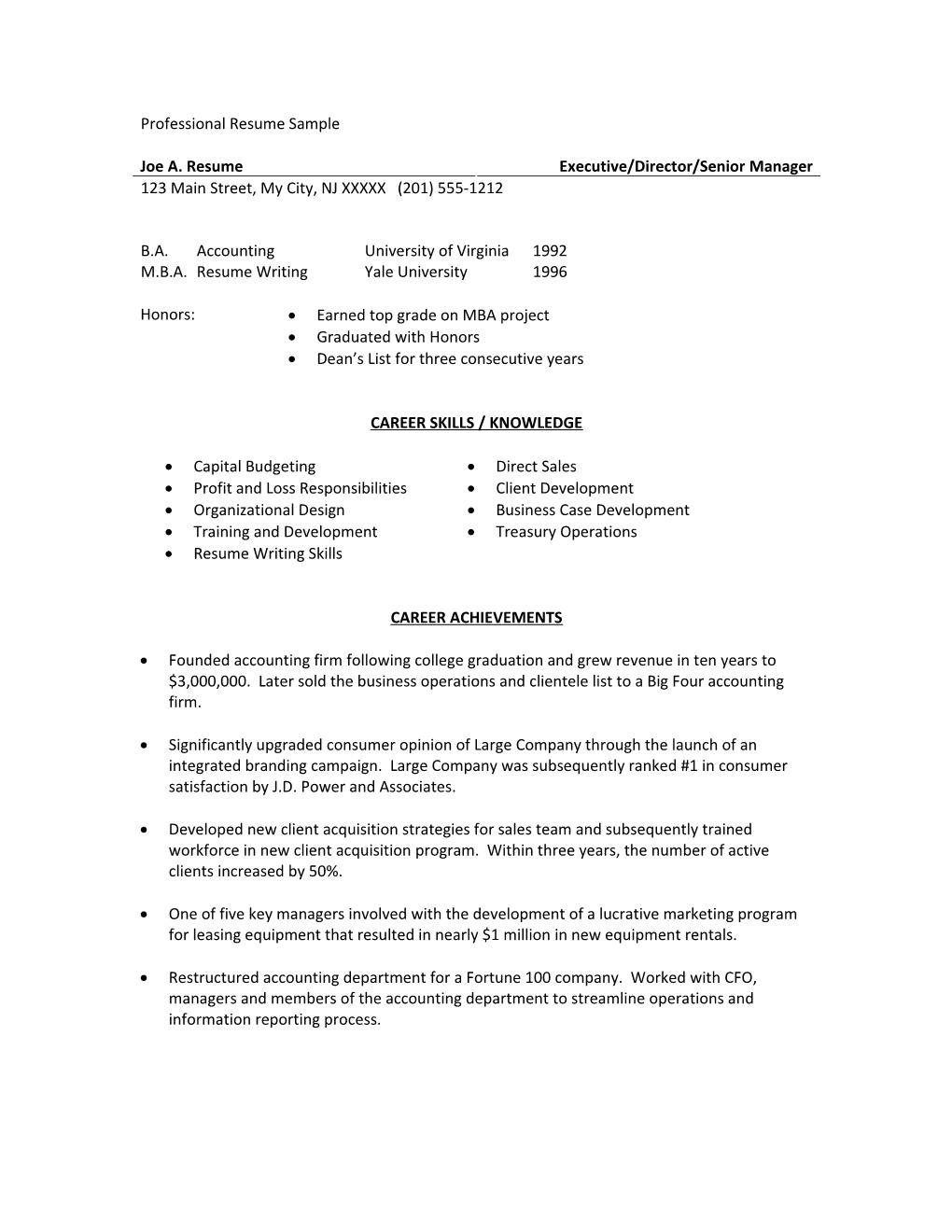 Professional Resume Sample