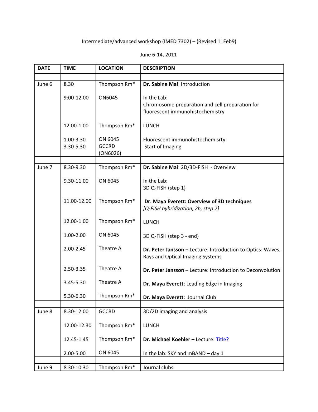 Intermediate/Advanced Workshop (IMED 7302) (Revised 11Feb9)