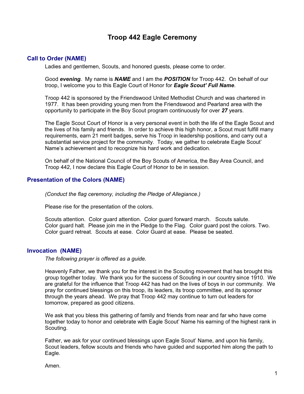 Troop 442 Eagle COH Template