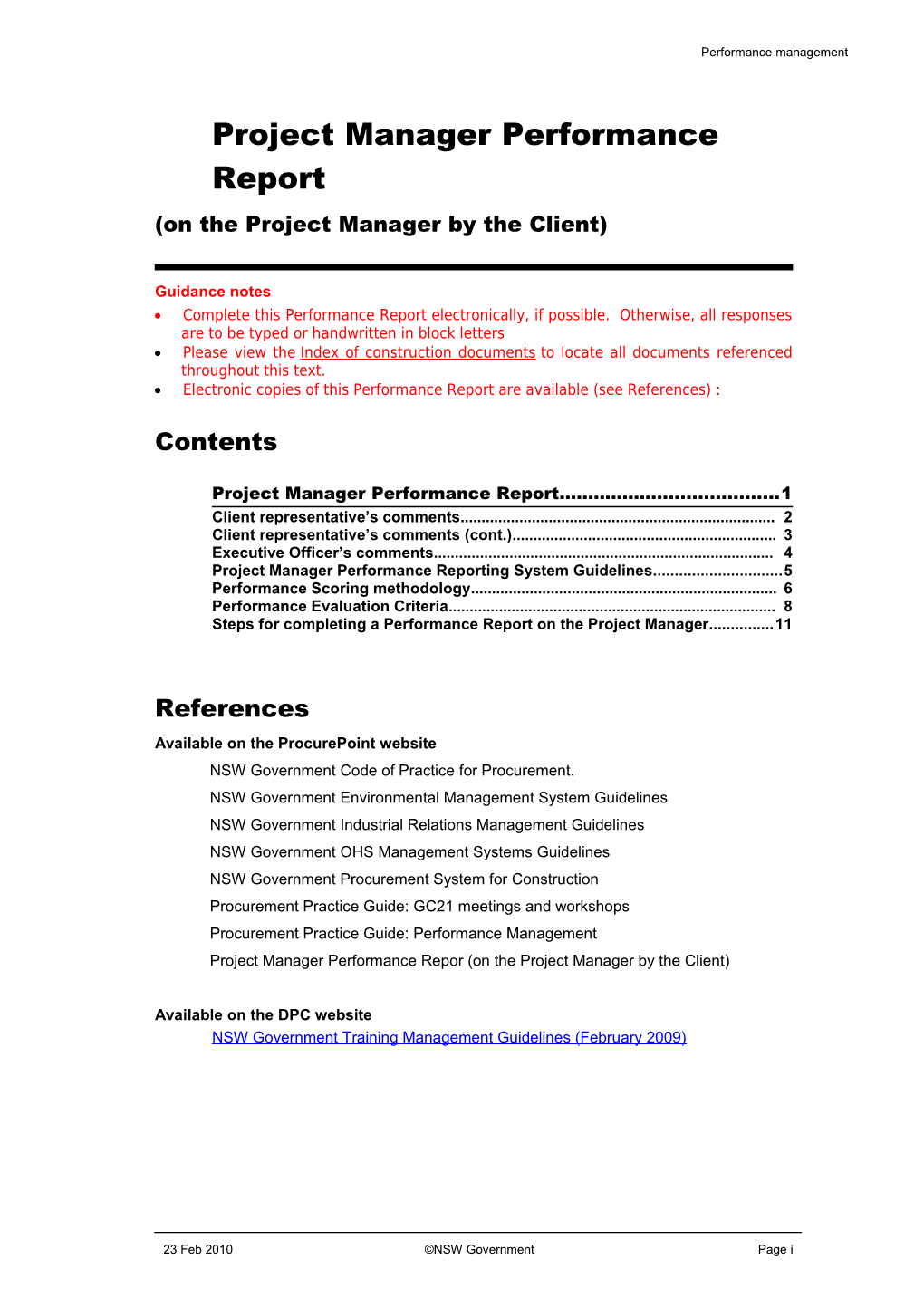Project Manager Performance Report