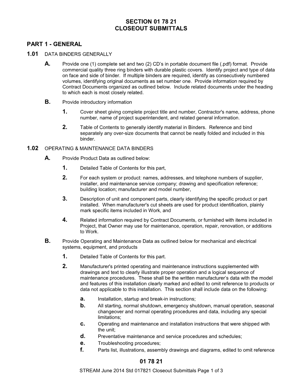 Closeout Submittals