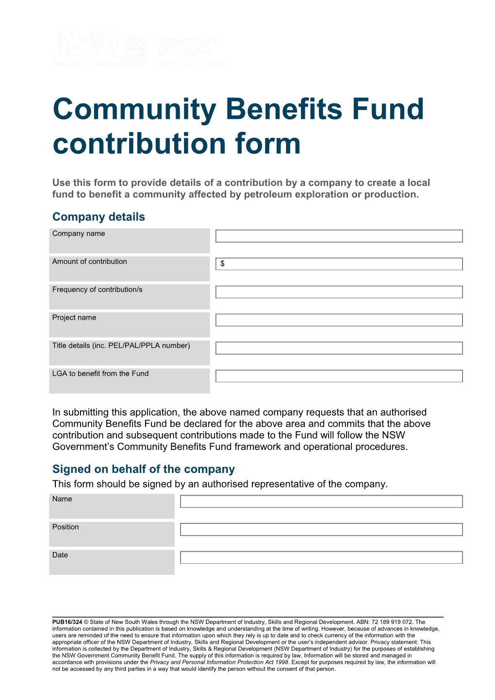 Community Benefits Fund Contribution Form