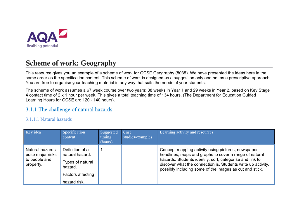 Scheme of Work: Geography