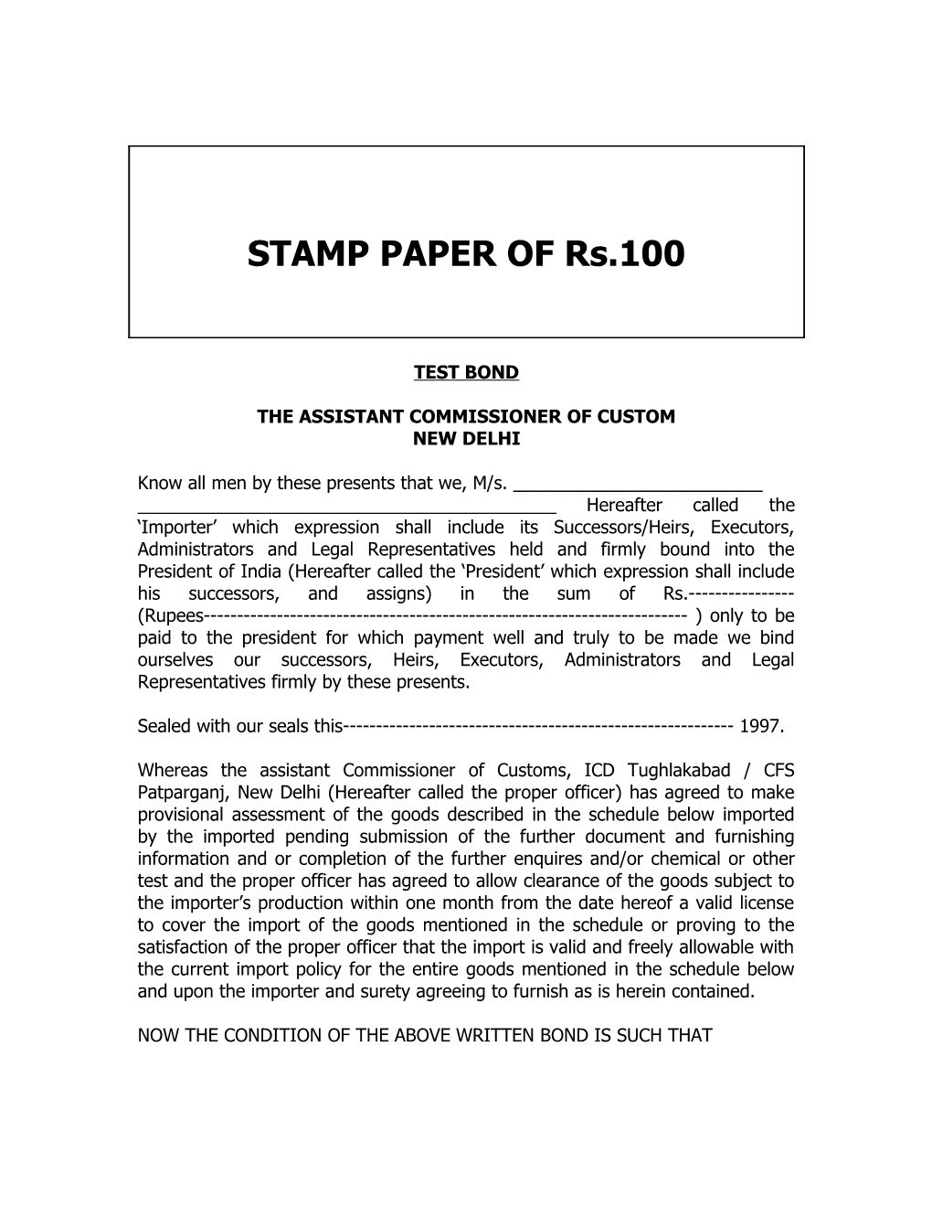 STAMP PAPER of Rs