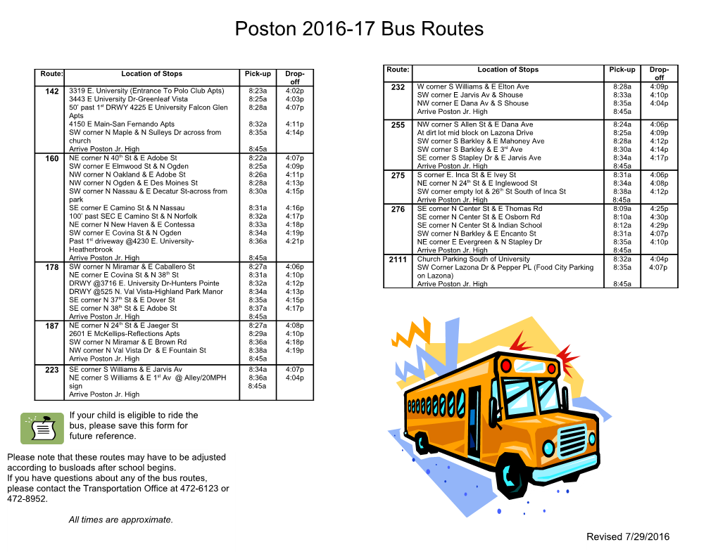 Poston 2016-17 Bus Routes
