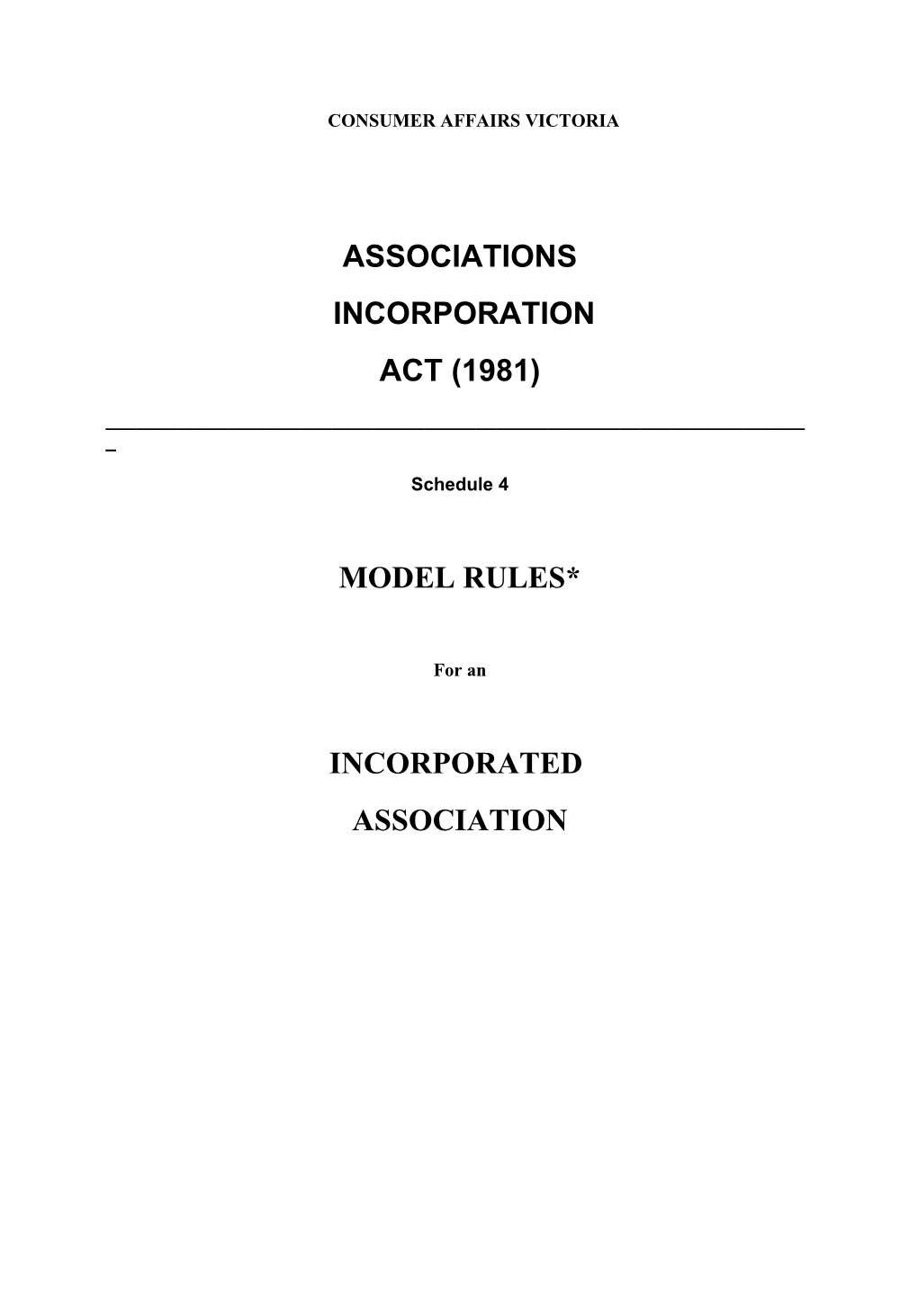 Model Rules for an Incorporated Association