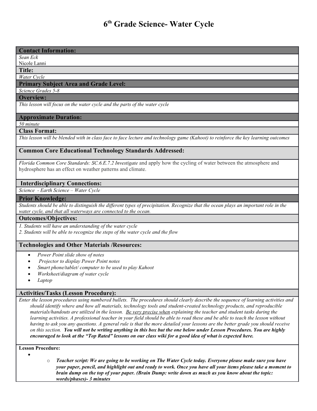 Making Connections Lesson Plan Template