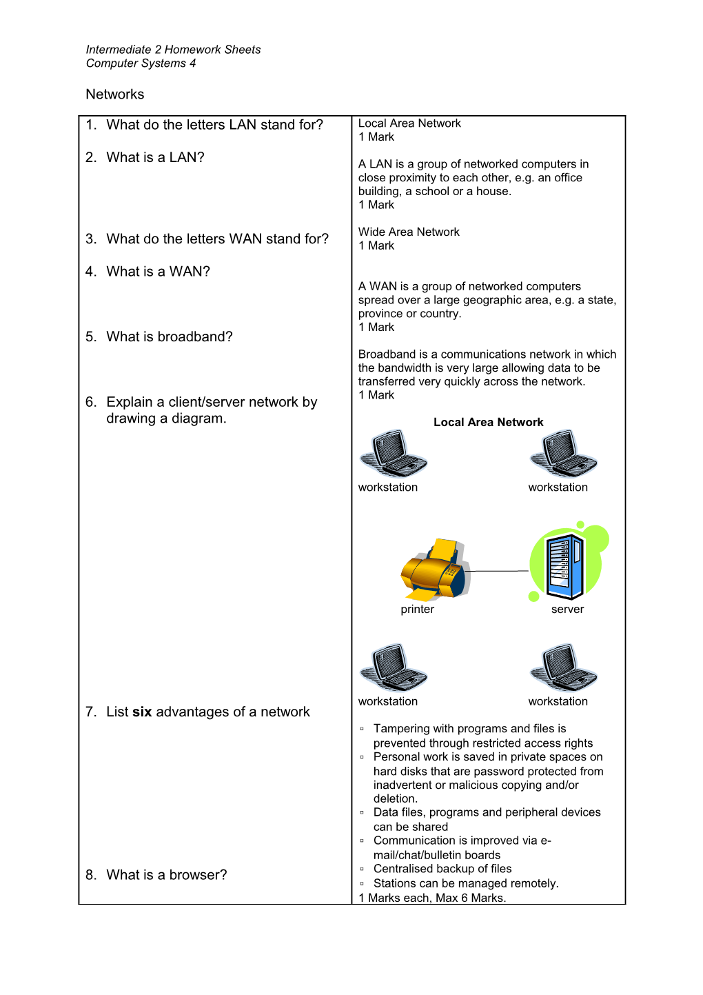 Networking Past Exam Questions