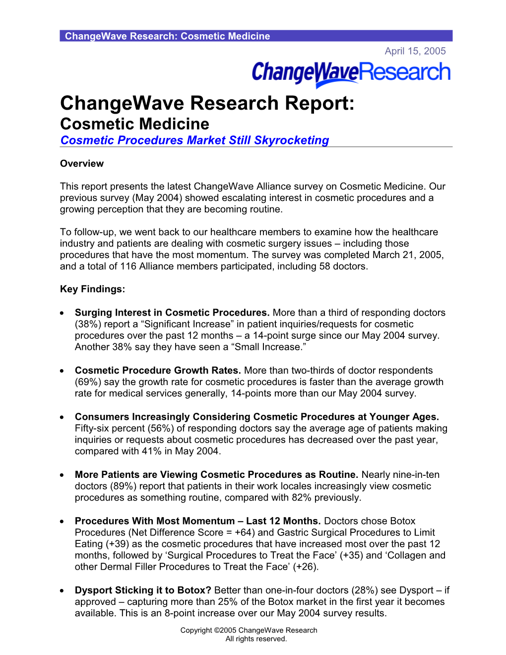Changewave Research: Cosmetic Medicine