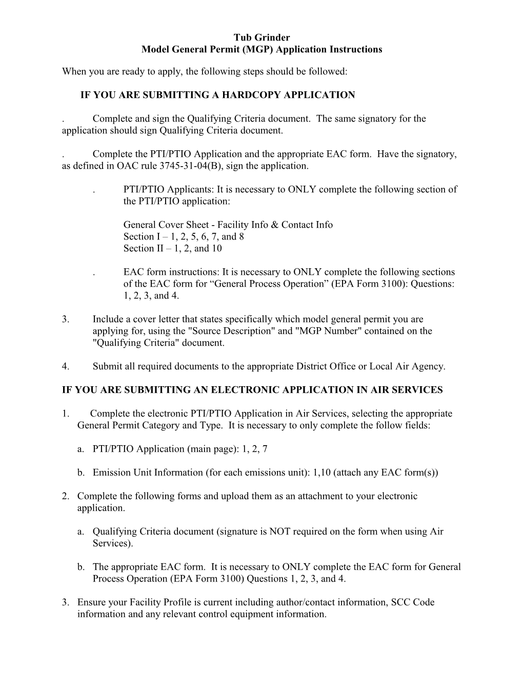 Model General Permit (MGP) Application Instructions